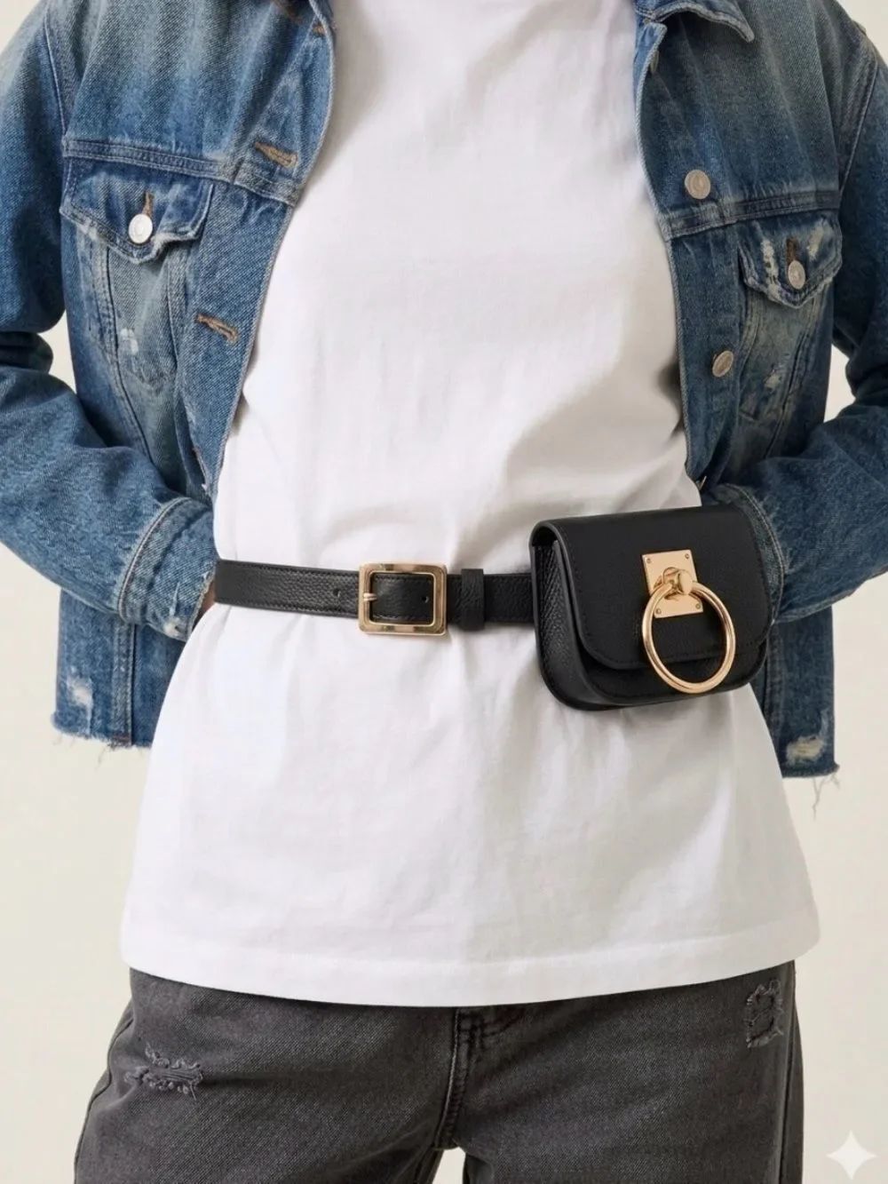 Black & Gold Belt Bag Set - Adjustable Micro Pouch Skinny Belt NWT